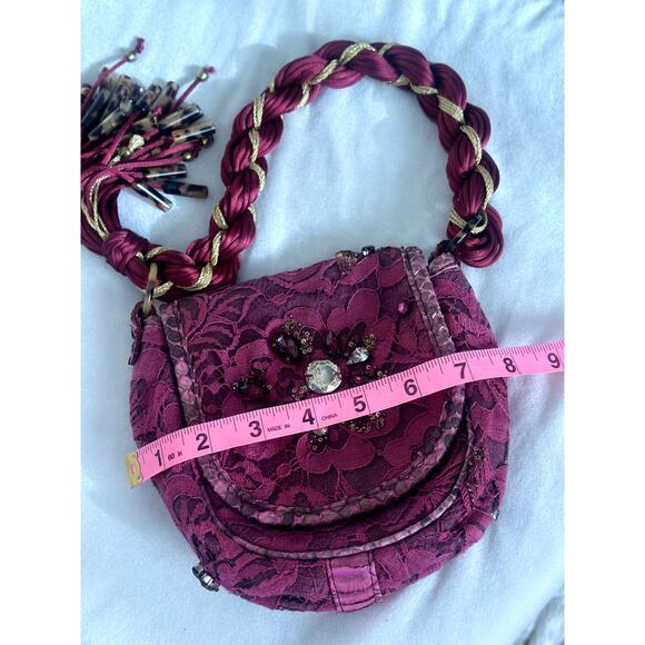 Vintage Donna Karan Collection Burgundy Lace Purse Boho Chic Whimsygoth - Picture 7 of 14